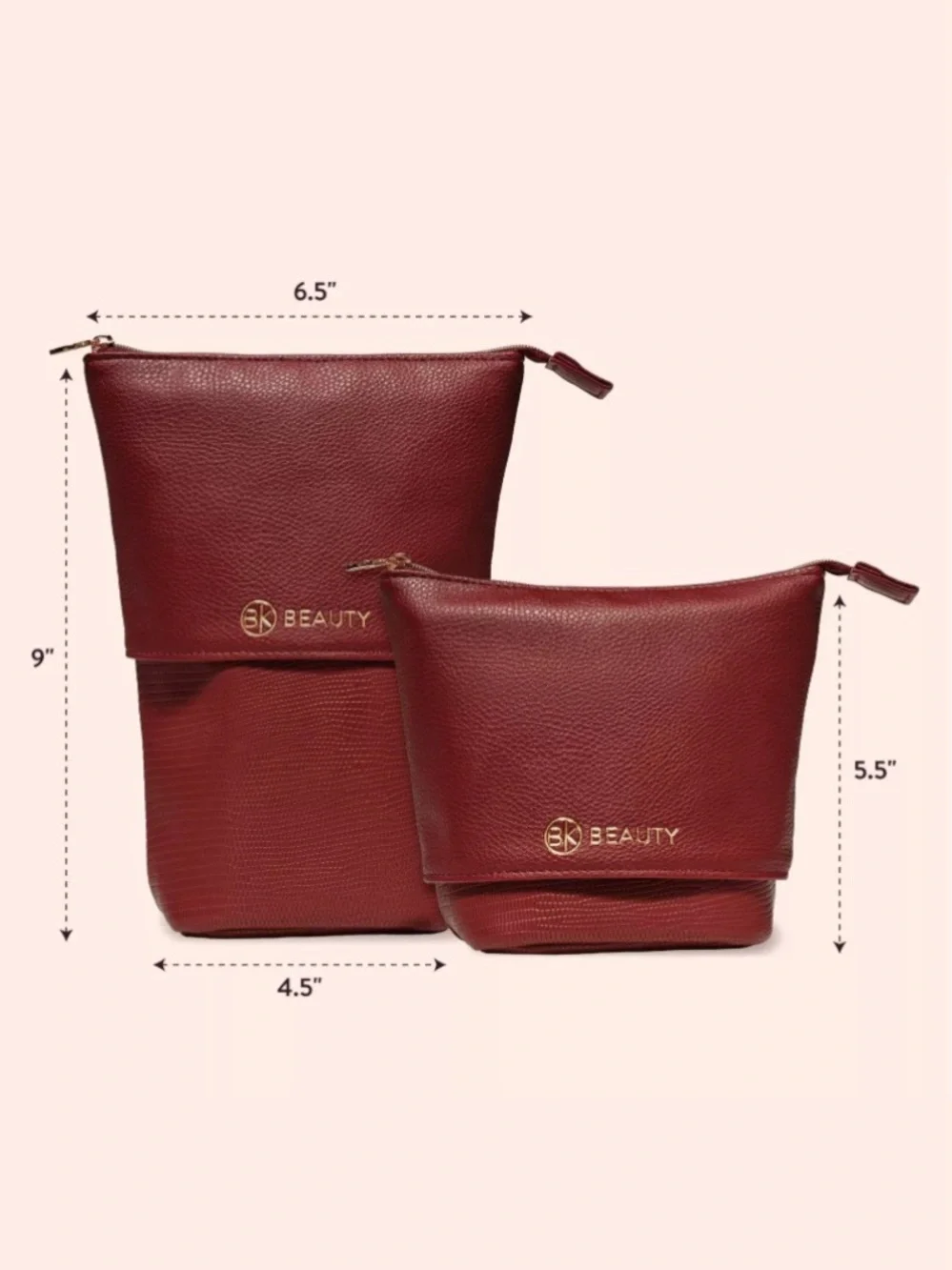NWT BK Beauty Standup Brush Holder Travel Makeup Bag Burgundy Vegan Leather Case